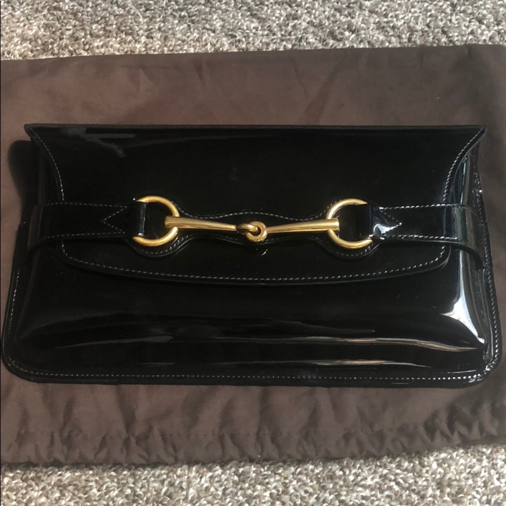 Gucci black patent leather clutch